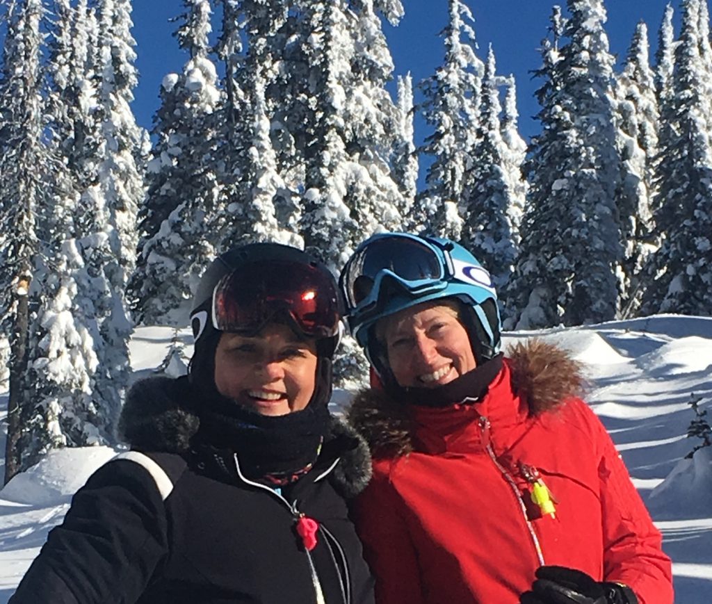 skiing with friends at Big White