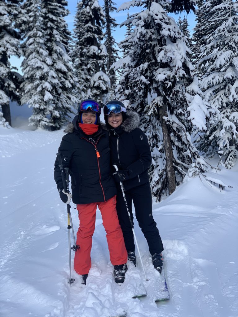 skiing with friends at Big White